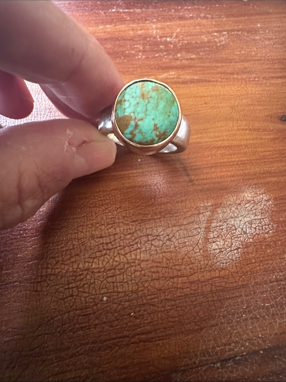 Jes MaHarry silver and rose gold turquoise ring, size 6.